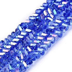 Blue Electroplate Transparent Glass Beads Strands, Triangle, Faceted, AB Color Plated, Blue, 2~3x3~3.5x3~3.5mm, Hole: 0.7~0.9mm, about 122~136pcs/strand, 10.43~11.61 inch(26.5~29.5cm)