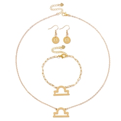 Весы Комплекты женских браслетов из сплава созвездий, серег и ожерелий с подвесками, золотые, Весы, 33x12 мм, 170 мм, 450 мм