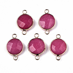 Природный Драгоценный Камень Соединители звеньев белого нефрита, с легкой позолоченной латунной фурнитурой, граненые, плоско-круглые, окрашенная и подогревом, 23~24x15~15x5~6 мм, отверстие : 2 мм