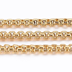Настоящее золото 18K Ионное покрытие (ip) 304 венецианские цепи / коробчатые цепи из нержавеющей стали, несварные, с катушкой, золотые, 1.5x1.5 мм, около 65.61 футов (20 м) / рулон