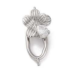 Платина Латунное микропейв, прозрачный кубический цирконий, складные застежки, без кадмия, без никеля и без свинца, цветок, платина, 25.5x12 мм, отверстие : 1.2 мм