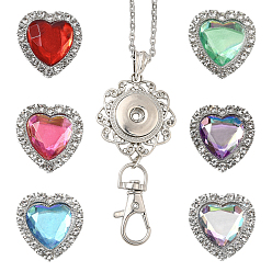 Платиновый & Цвет Нержавейки Наборы для самостоятельного изготовления ожерелий в форме сердца, в комплект входит застежка из сплава для брелка, Кнопки сплав горный хрусталь оснастки, устойчивые к потускнению 304 ожерелья из нержавеющей стали с цепочками, платины и нержавеющая сталь цвет