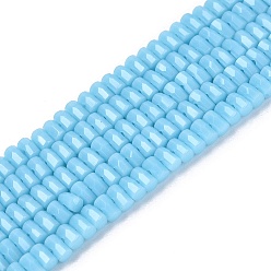Светло-Голубой Непрозрачное стекло бисер нитей, формой кости, граненые, Небесно-голубой, 2~2.5x3.5~4x2.5~3 мм, отверстие : 0.7~0.8 мм, около 142~160 шт / нитка, 11.61~15.35 дюйм (29.5~39 см)
