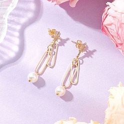 Золотой 304 звезда из нержавеющей стали и стекла с круглыми подвесными серьгами-гвоздиками, с имитацией жемчуга, латуни и акрила, золотые, 49x11.5 мм