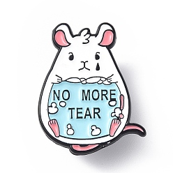 Mouse Cartoon Enamel Pin, Electrophoresis Black Alloy Word No More Tear Badge for Backpack Cloth, Mouse Pattern, 31x24.5x1.4mm