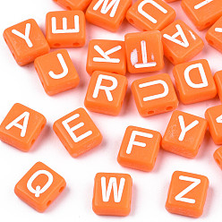 Коралловый Непрозрачные акриловые многожильных ссылки, для изготовления эластичных браслетов, прямоугольник со случайной буквой, коралл, 8x9x4.5 мм, отверстие : 1.5 мм, Около 1900 шт / 500 г