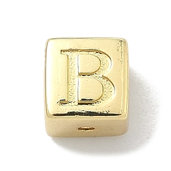 Letter B Латунные бусины, без кадмия и без свинца, долговечный, стойки покрытие, кубические, реальный 18 k позолоченный, В письме, 6x6x6 мм, отверстие : 1.8 мм