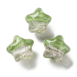 Желто-Зеленый Прозрачные акриловые бусины с градиентным цветом, нарисованные вручную, звезда, желто-зеленый, 19.5x21.5x16 мм, отверстие : 2.3 мм