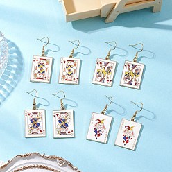 (52) Непрозрачная лаванда Серьги-подвески в виде игральных карт из эмали, с 304 нержавеющей стали серьги крючки, золотые, разноцветные, 47x19.5 мм
