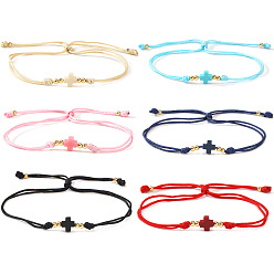 (52) Непрозрачная лаванда 6 регулируемые браслеты из латуни и акриловых бусин с ползунками, украшения из волоконного шнура для женщин и мужчин, крестик, золотые, разноцветные, 11.02 дюйм (28 см)