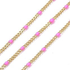 Бледно-Розовый Ионное покрытие (ip) 304 эмалированные цепи из нержавеющей стали, с катушкой, пайки, граненые, розовый жемчуг, 2.5x2x0.8 мм, 32.80 футов / рулон (10 м / рулон)