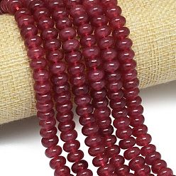 Темно-Красный Натуральный Malaysia нефритовые бусы пряди, окрашенная и подогревом, рондель, темно-красный, 8~8.5x4.5~5.5 мм, отверстие : 0.9~1 мм, около 74~76 шт / нитка, 15.08''~15.35'' (38.3~39 см)