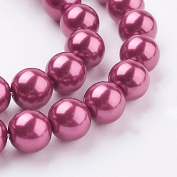Medium Violet Red Eco-Friendly Dyed Glass Pearl Round Beads Strands, Grade A, Cotton Cord Threaded, Medium Violet Red, 10mm, Hole: 0.7~1.1mm, about 42pcs/strand, 15 inch