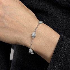 Серебро Браслеты из латунных звеньев-капель, браслеты-цепочки для женщин, с кубического циркония, серебряные, внутренний диаметр: 6-1/4 дюйм (16 см)