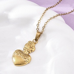 Настоящее золото 18K Огненный шип священное сердце иисуса 304 ожерелья с подвесками из нержавеющей стали, ионное покрытие (ip), реальный 18 k позолоченный, 17.91 дюйм (45.5 см)