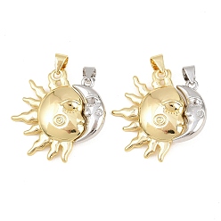 Платиновый & Золотой Латунные подвески, солнце с лунными чарами, с магнитным, сплит подвески, платиной и золотом, 26x25x6 мм, отверстие : 3.5x3 мм