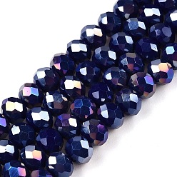 Розовато-лиловый Стеклянные бусины с гальваническим покрытием , непрозрачный сплошной цвет, с покрытием AB цвета, граненые, рондель, светло-синий, 6x5 мм, отверстие : 1 мм, около 80~85 шт / нитка, 38~40 см