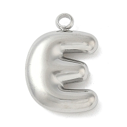 Letter E 304 начальные подвески из нержавеющей стали, цвет нержавеющей стали, Письмо E, 16~18x6~18x3 мм, отверстие : 1.8 мм