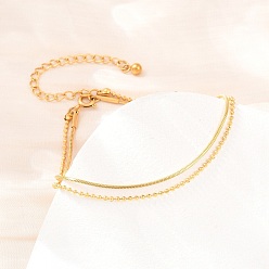 Golden 304 Stainless Steel Ball Chain & Snake Chain Double Layers Bracelets for Women, Ion Plating(IP), Long-Lasting Plated, Golden, 6.30 inch(16cm)