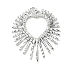 Платинированный Латунные микропаве прозрачные подвески с фианитом, сердце прелести, с целью перехода в кольце, Реальная платина, 31.5x27.5x2 мм, отверстие : 3 мм