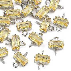 Yellow SHEGRACE Brass Pave Cubic Zirconia Rectangle Connector Charms, Cadmium Free & Nickel Free & Lead Free, Long-Lasting Plated, Real Platinum Plated, Yellow, 9x7x4mm, Hole: 1mm and 1.2mm