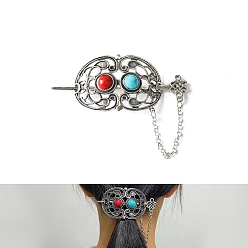 Античное Серебро Легированные Палочки для Волос, аксессуары для волос для женщин и девочек, античное серебро, 90 мм, овальный : 58x38 mm