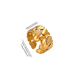 Heart 304 Stainless Steel Cuff Open Rings, Golden, Heart, 17mm