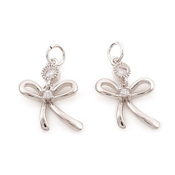 Платинированный Латунные микро проложить кубического циркония подвески, с целью перехода в кольце, бантом, прозрачные, Реальная платина, 16 мм, отверстие : 2.5 мм