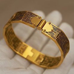 Golden 304 Stainless Steel Hollow Geometric Hinged Cuff Bangles for Women, Golden, Inner Diameter: 2.36x2.09 inch(6x5.3cm)