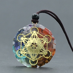Шестиугольник Ожерелье с подвеской из смолы и натуральными и синтетическими драгоценными камнями чакра, шестиугольник, 14.57 дюйм (37 см)