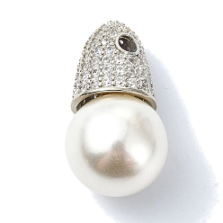 Platin Farbe Rack-Plattierung Messing ebnen klare Zirkonia-Perlen, mit Kunststoffperlenimitat, langlebig überzogen, Bleifrei und cadmium frei, Runde, Platin Farbe, 25x13.5 mm, Bohrung: 2.5 mm