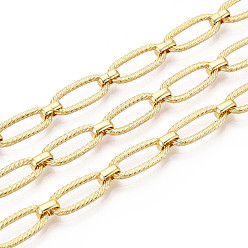 Золотой Латунные текстурированные овальные звенья цепи, несварные, с катушкой, золотые, 15x6.5x1.5 мм, около 16.40 футов (5 м) / рулон
