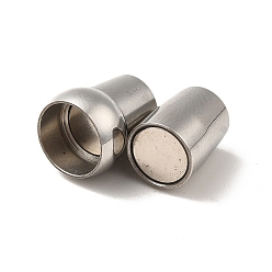 Stainless Steel Color 304 Stainless Steel Magnetic Clasps with Glue-in Ends, Barrel, Stainless Steel Color, 15x8~10mm, Hole: 5~6mm