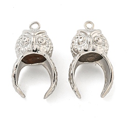 Platinum Rack Plating Brass Pendants Cabochon Settings, Owl, Platinum, 27.5x16x13mm, Hole: 2mm