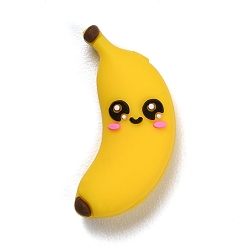 Banana Fruit Theme Food Grade Eco-Friendly Silicone Beads, Yellow, Banana, 28.5x14x9mm, Hole: 2mm