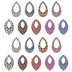 (52) Непрозрачная лаванда 45 шт. 9 стили подвески из липы с принтом, назад случайный цвет, конский глаз и слеза, разноцветные, 40x25x3 мм, отверстие : 1.6 мм