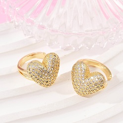 Золотой Латунные серьги-манжеты из прозрачного кубического циркония, сердце, золотые, 14x15 мм
