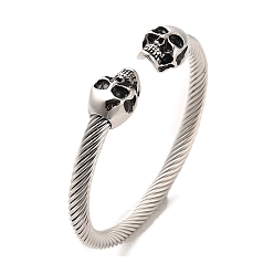 Античное Серебро 304 из нержавеющей стали манжеты браслеты, браслеты с крутящим моментом в виде черепа, античное серебро, внутренний диаметр: 2-3/8 дюйм (6.1 см)