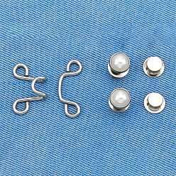 White Alloy Plastic Imitation Pearl Adjustable Jean Button Pins, Waist Tightener, Platinum, Sewing Fasteners for Garment Accessories, White, 27x11mm