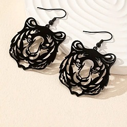 Черный Серьги-подвески из сплава с головой тигра, чёрные, 52x35 мм