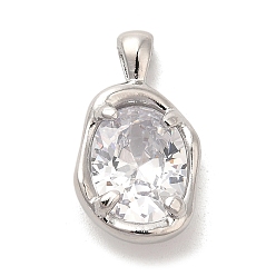 Прозрачный Подвески из платиновой латуни с микропаве из кубических цирконий, овальные, прозрачные, 18.5x10.5x5 мм, отверстие : 3x1.5 мм