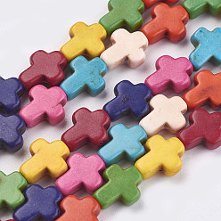 (52) Непрозрачная лаванда Синтетических нитей бирюзовые бусы, окрашенные, крестик, разноцветные, 10x8x3 мм, отверстие : 1 мм, около 38 шт / нитка, 15 дюйм