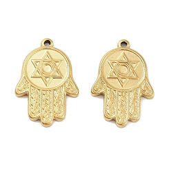 Golden 304 Stainless Steel Pendant Cabochon Settings, Hamsa Hand, Golden, Tray: 2mm, 22x15x2mm, Hole: 1.4mm