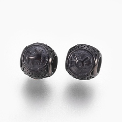 Черный Цвет Металла 316 европейские бусины из хирургической нержавеющей стали, бусины с большим отверстием, Рондель с созвездиями Тельца, металлический черный , 10x9 мм, отверстие : 4 мм