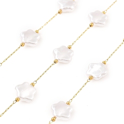 Настоящее золото 18K Ионное покрытие (ip) 304 цепи для канцелярских скрепок из нержавеющей стали, пайки, с abs имитационными жемчужными бусинами , реальный 18 k позолоченный, 11.5x12x4.5 мм, около 16.40 футов (5 м) / рулон