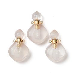 Rose Quartz Natural Rose Quartz Perfume Bottle Pendants, with Golden Brass Findings, Rhombus, 35mm, Hole: 1.6mm