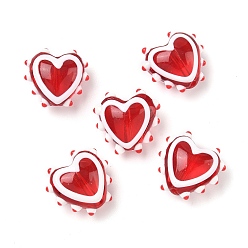Красный Ручной работы Lampwork неровный бисер, сердце, с эмалью, красные, 14.5~16x15.5~16.5x8~8.5 мм, отверстие : 1.4 мм