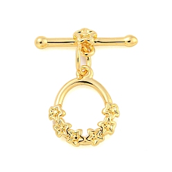 Настоящее золото 18K Латуни Переключить застежками, без кадмия, без никеля и без свинца, кольцо, реальный 18 k позолоченный, Rin: 14x11x2 мм, отверстие : 0.8 мм, бар: 17x5x2.5 mm, отверстие : 0.8 мм