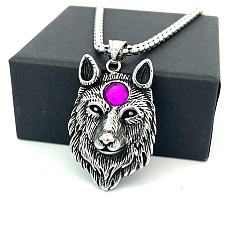 Couleur Acier Inoxydable Collier pendentif loup vintage hip-hop en acier inoxydable pour homme, accessoire de bijouterie