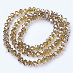 Dark Goldenrod Electroplate Glass Beads Strands, Pearl Luster Plated, Faceted, Rondelle, Dark Goldenrod, 3.5x3mm, Hole: 0.4mm, about 123~127pcs/strand, 13.7~14.1 inch(35~36cm)